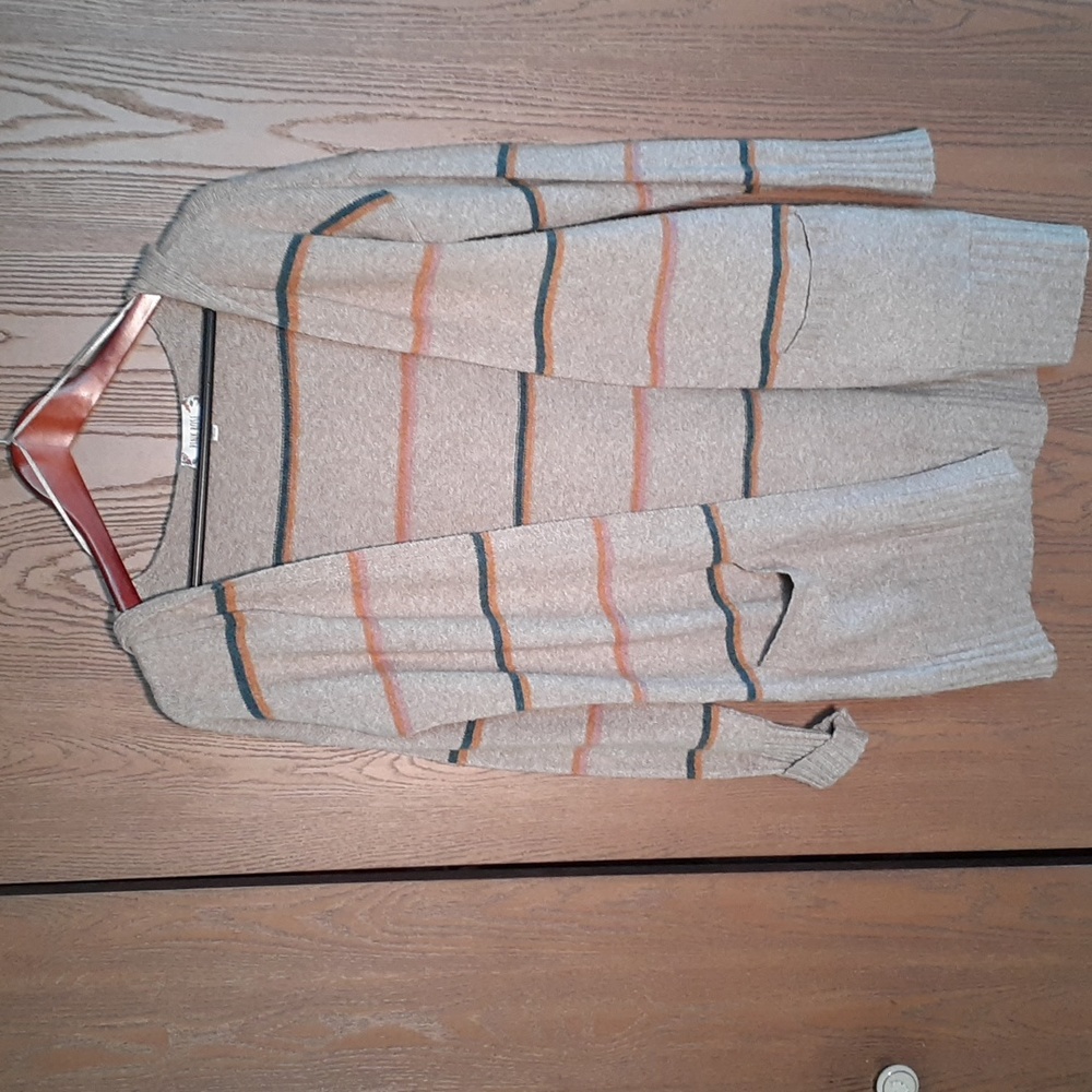 Pink rose open cardigan mossy drop shoulder stripe mocha oat color